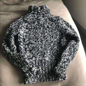 BlackWhite Wool Blend Chunky Knit Turtleneck Sweat